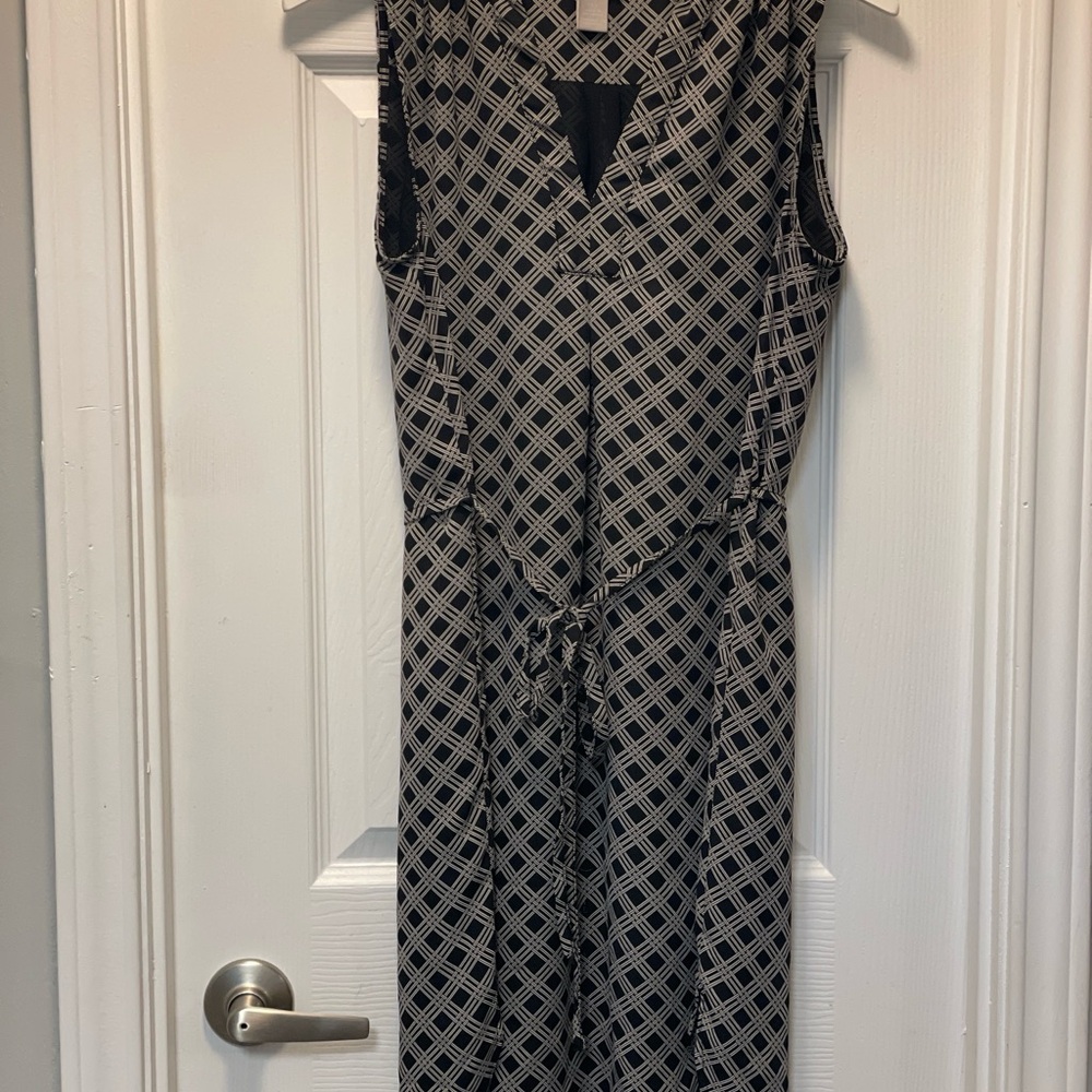 Geometric Black and White Midi Dress